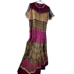 Embroidered Vintage  Ethnic Velvet ‎ Dress, Mix Fabrics XXL